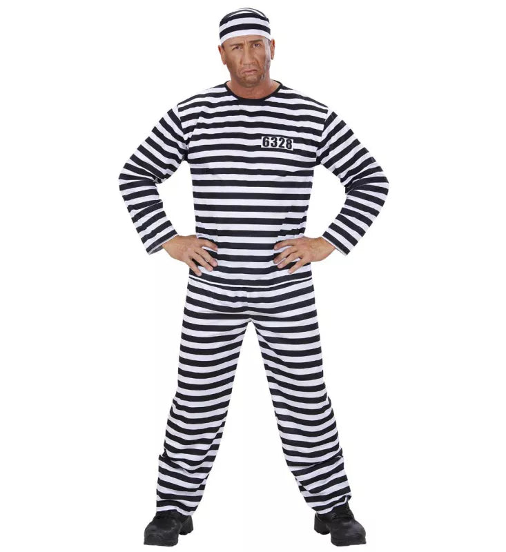 Costume Carcerato Bianco/Nero (Casacca, Pantaloni, Cappello) (L)