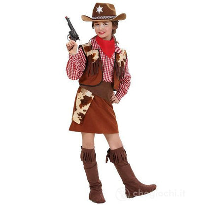 costume COWGIRL (camicia, gilet, gonna, cintura con fondina, copristivali, bandana) 158 cm / 11-13 anni