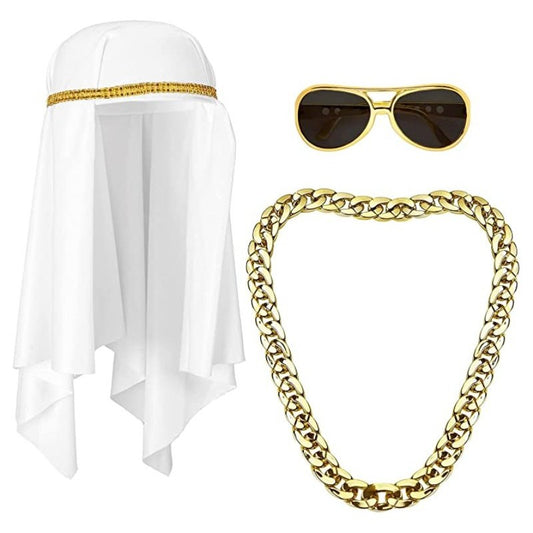 Costume Sceicco Arabo (Copricapo, Collana, Occhiali)