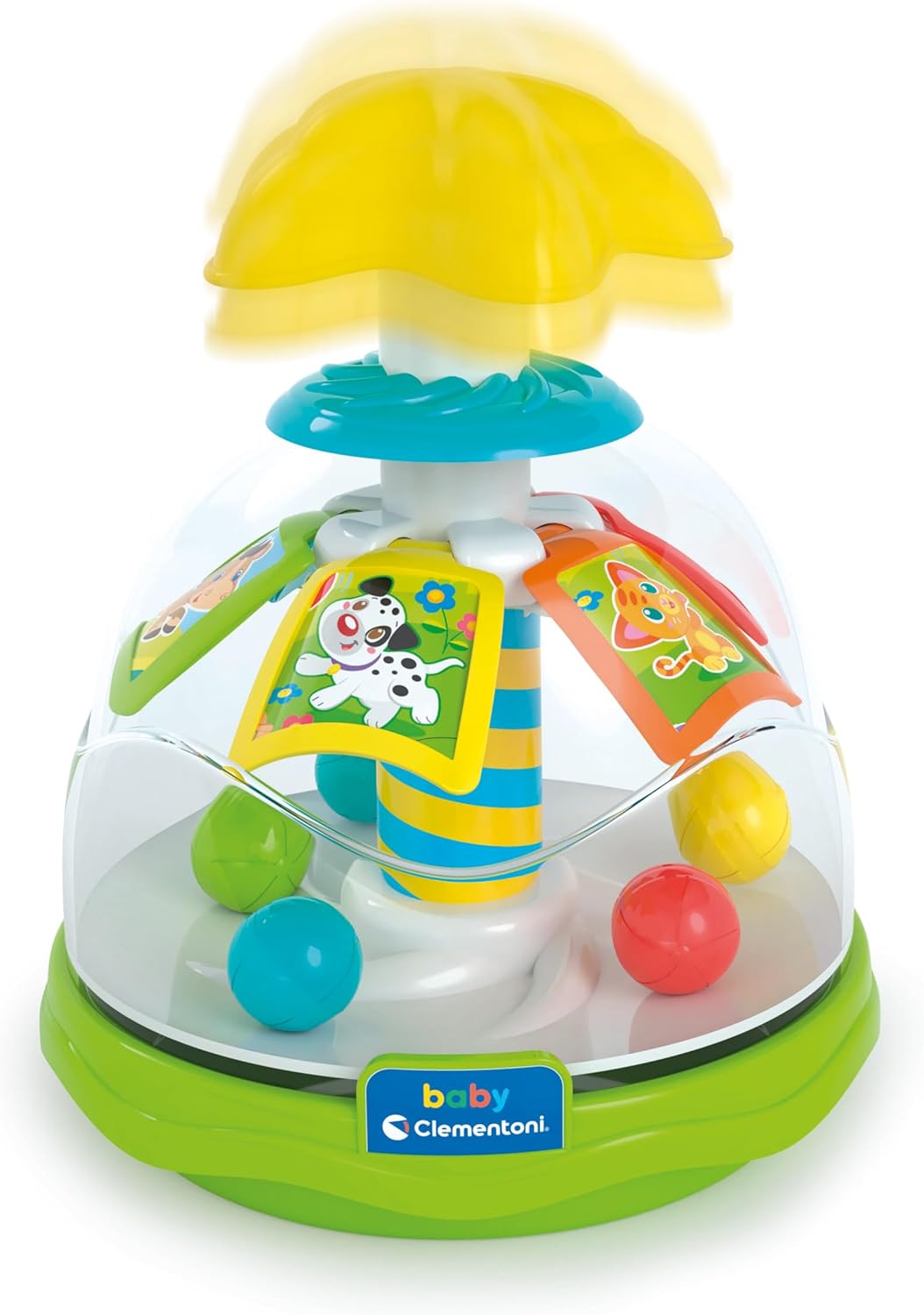 Clementoni - Trottola Bambini, Happy Friends Spinning Top Con Animali