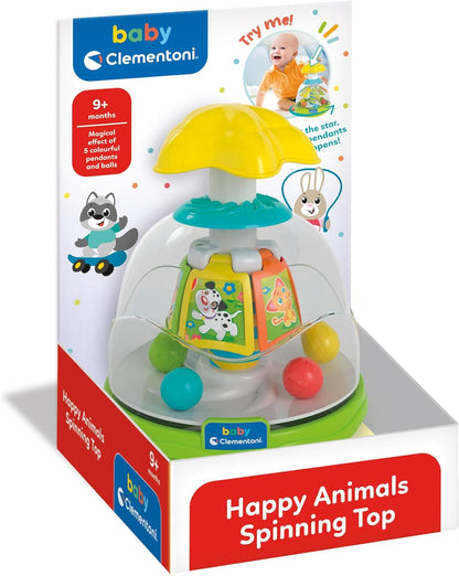 Clementoni - Trottola Bambini, Happy Friends Spinning Top Con Animali