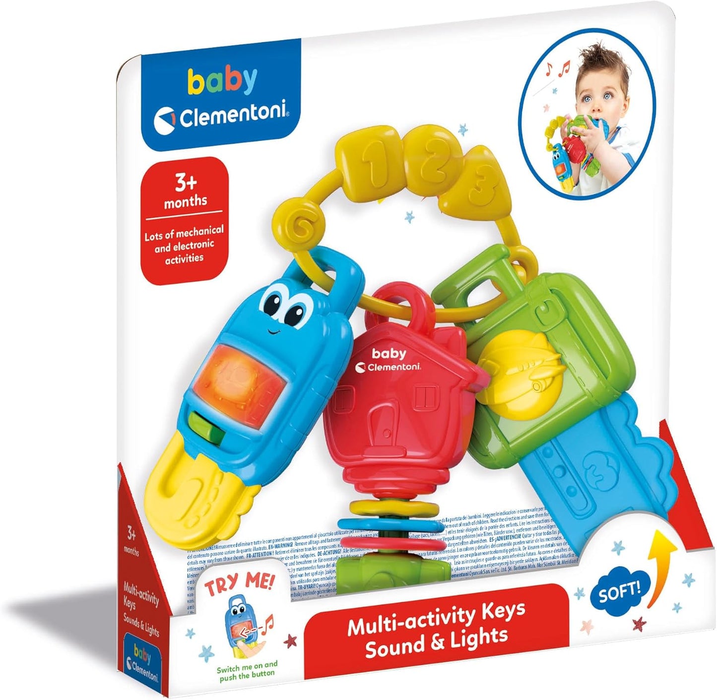 Clementoni - 3 Chiavi Giocattolo Interattive, Multi-Activity Keys