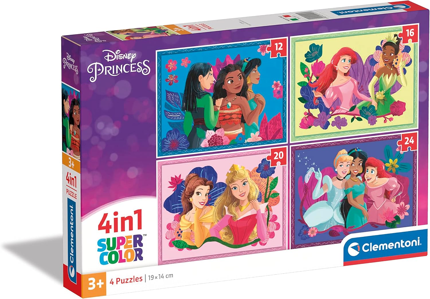 Clementoni - 21517 - Supercolor Puzzle - Disney Princess - 4 Puzzle