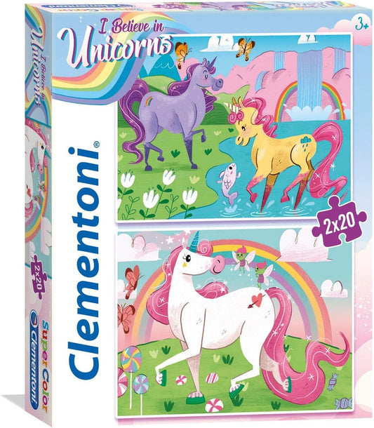 Clementoni - 24754 - Supercolor Puzzle - Unicorno Brilliant - 2x20 Pezzi