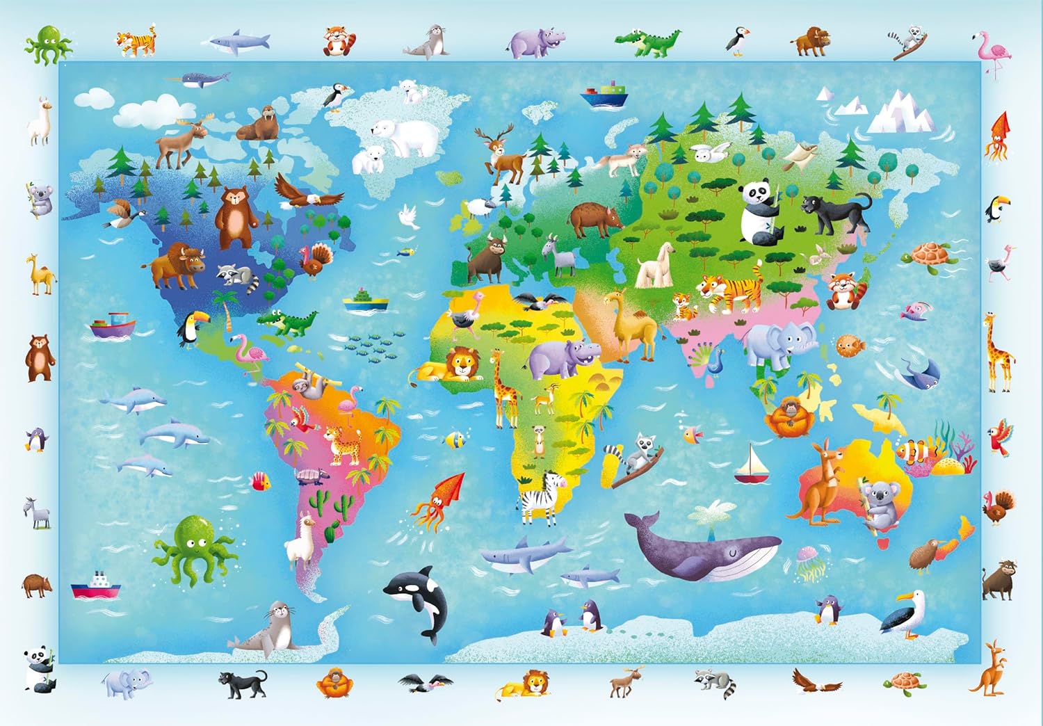 Clementoni - Puzzle 60 Pezzi Supercolor, Illustrazione Animali Wildlife Map