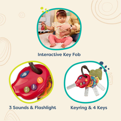 B. Toys - LucKeys - Pomodoro - Chiavi dell'auto Giocattolo - 4 Chiavi e Portachiavi - Luci e Suoni a Distanza - Teether per Bambini - 10 Mesi +