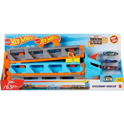 Hot Wheels 2in1 Camion Trasportatore e Pista con 3 Macchinine GVG37