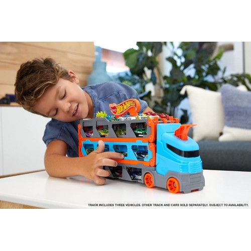 Hot Wheels 2in1 Camion Trasportatore e Pista con 3 Macchinine GVG37