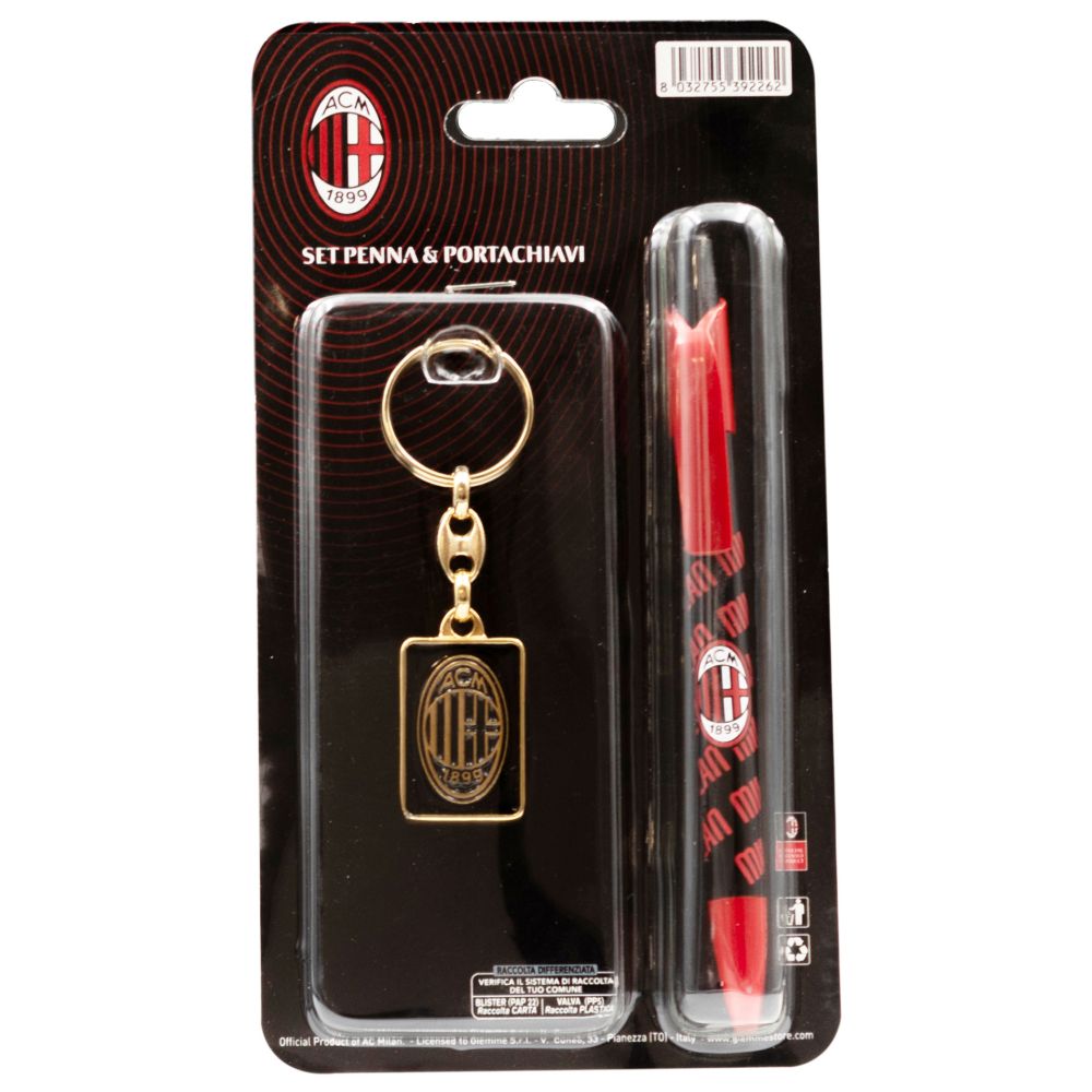 Set-Regalo-Milan-Penna-E-Portachiavi-In-Metallo-Con-Logo