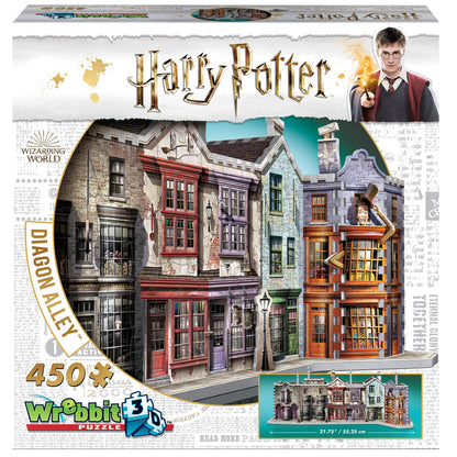 Harry Potter DIAGON ALLEY Negozi Ollivander Weasley Magia Quidditch Wrebbit Puzzle 3D 450pz 55cm Fronte e Retro