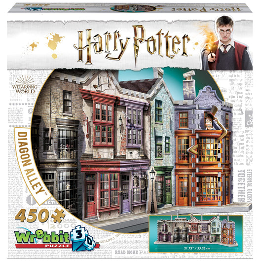 Harry Potter DIAGON ALLEY Negozi Ollivander Weasley Magia Quidditch Wrebbit Puzzle 3D 450pz 55cm Fronte e Retro
