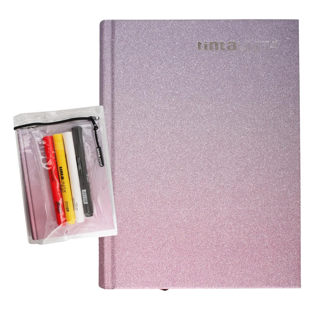 Tinta Unita Diario Agenda 2026/2027 Rosa Glitter Con 4 Marcatori