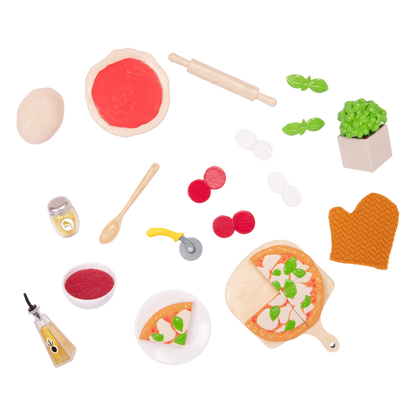 Tasty Toppings Set per preparare la pizza per bambole da 46 cm