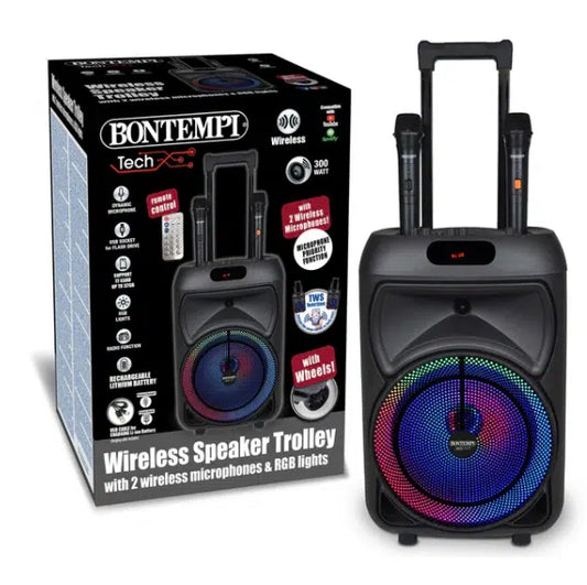 Bontempi Cassa Trolley Acustica Wireless con 2 Microfoni e Luci RGB