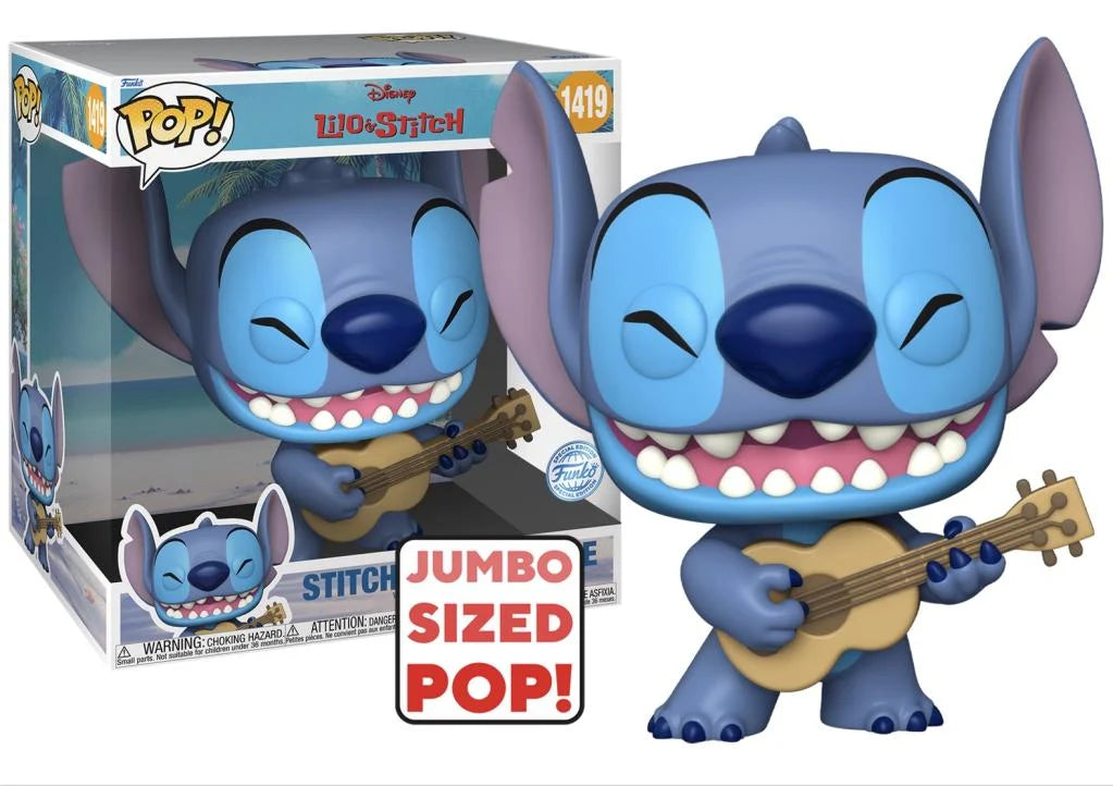Lilo & Stitch Jumbo Pop! Figure Vinile Stitch Con Ukulele