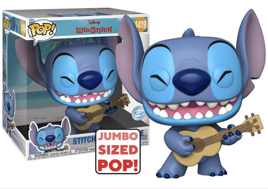 Lilo & Stitch Jumbo Pop! Figure Vinile Stitch Con Ukulele