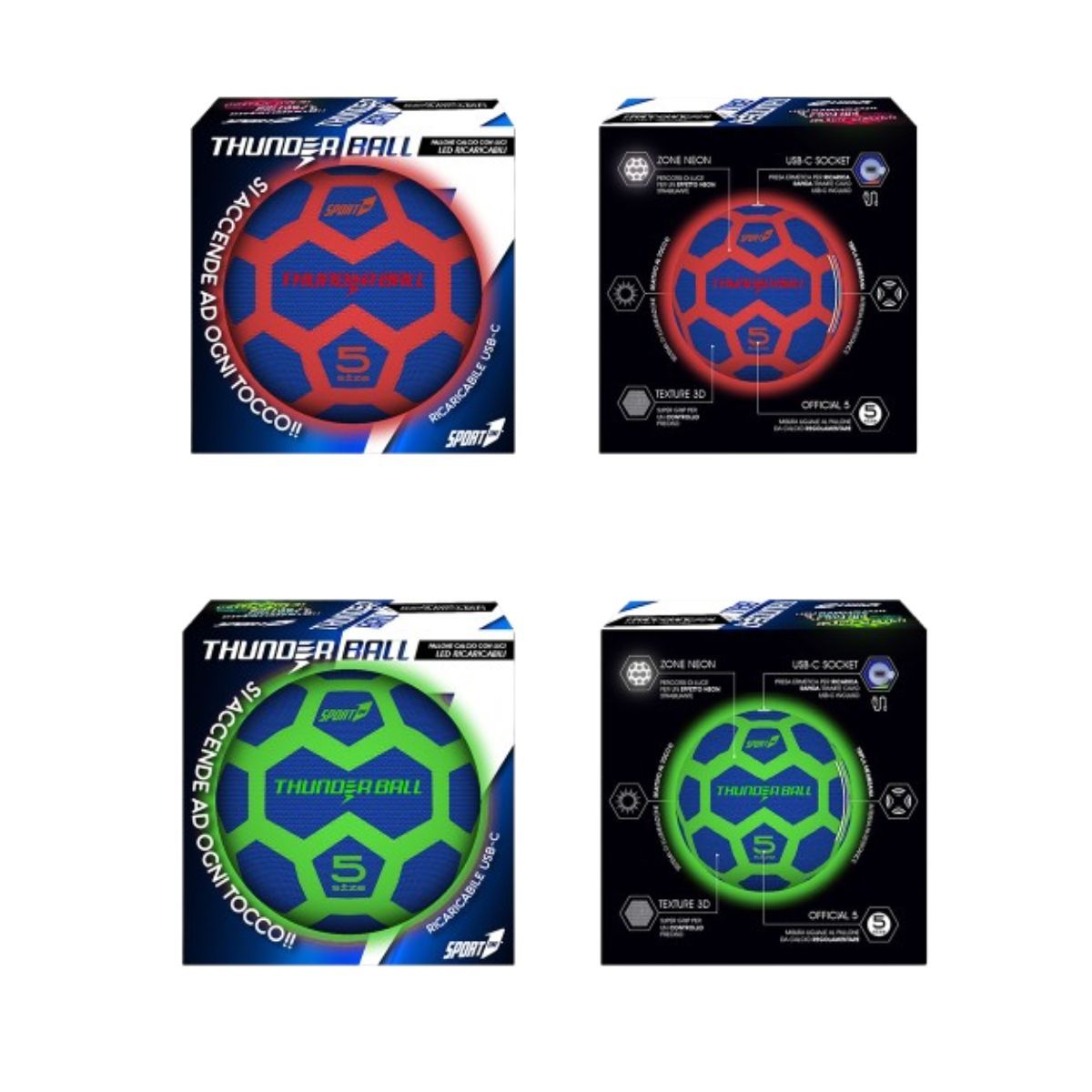 Sport One Thunderball Pallone Calcio Luminoso LED Misura 5