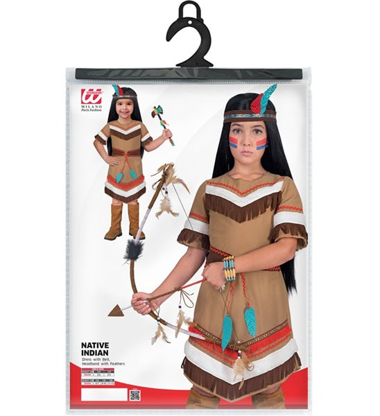 costume INDIANA (vestito con cintura, fascia per testa con piume) 104 cm / 2-3 anni