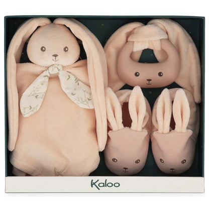 Kaloo Lapinoo - My First Gift Box (Pesca). Set regalo che include un doudou, un anello da dentizione e scarpine.