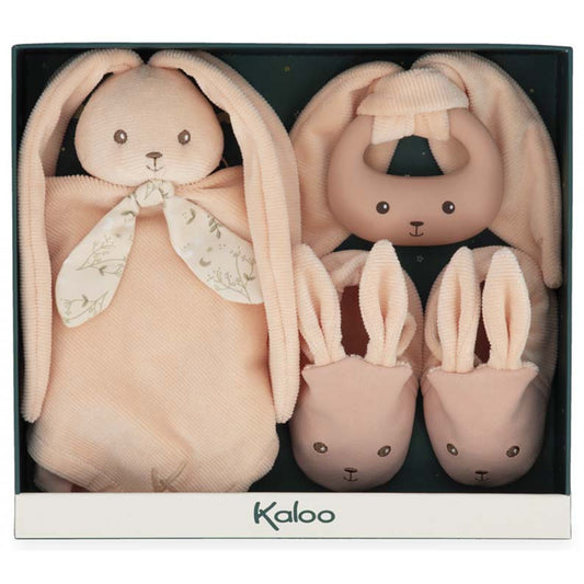 Kaloo Lapinoo - My First Gift Box (Pesca). Set regalo che include un doudou, un anello da dentizione e scarpine.