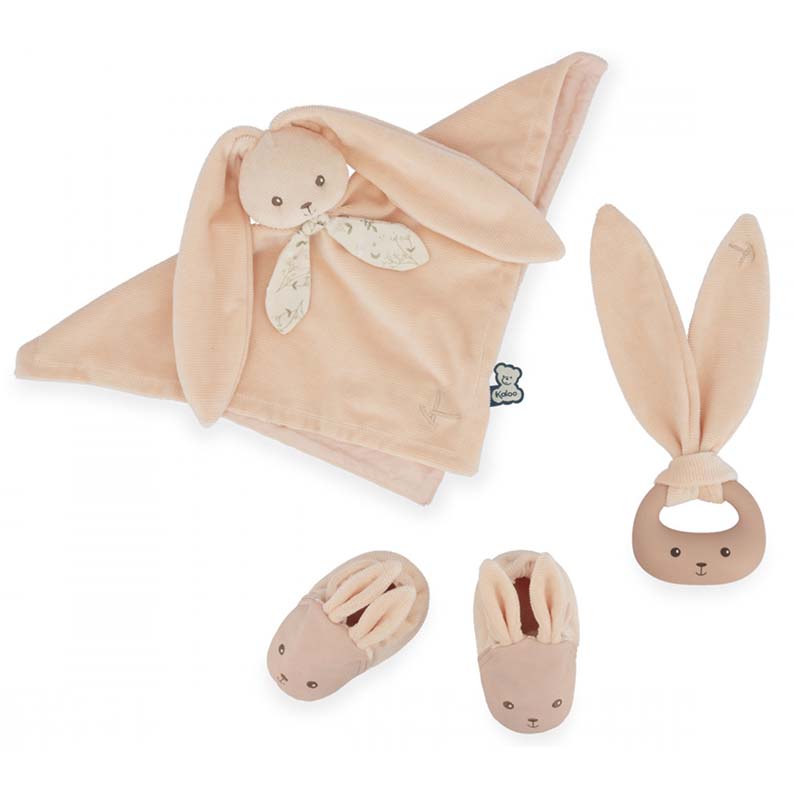 Kaloo Lapinoo - My First Gift Box (Pesca). Set regalo che include un doudou, un anello da dentizione e scarpine.