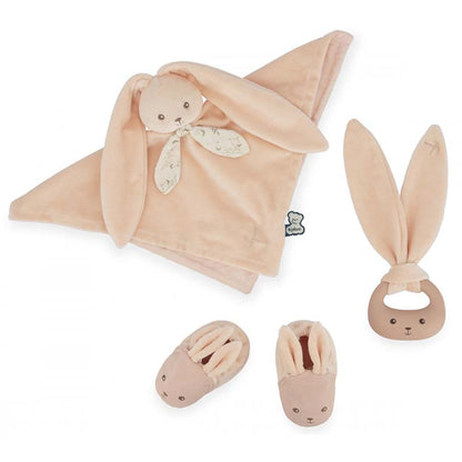 Kaloo Lapinoo - My First Gift Box (Pesca). Set regalo che include un doudou, un anello da dentizione e scarpine.