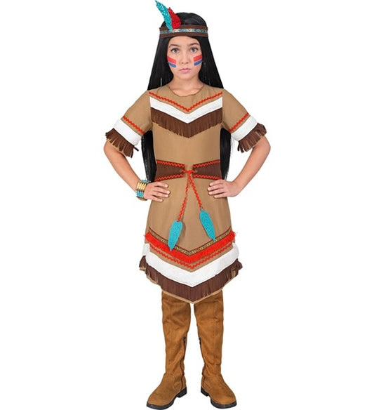 costume INDIANA (vestito con cintura, fascia per testa con piume) 104 cm / 2-3 anni