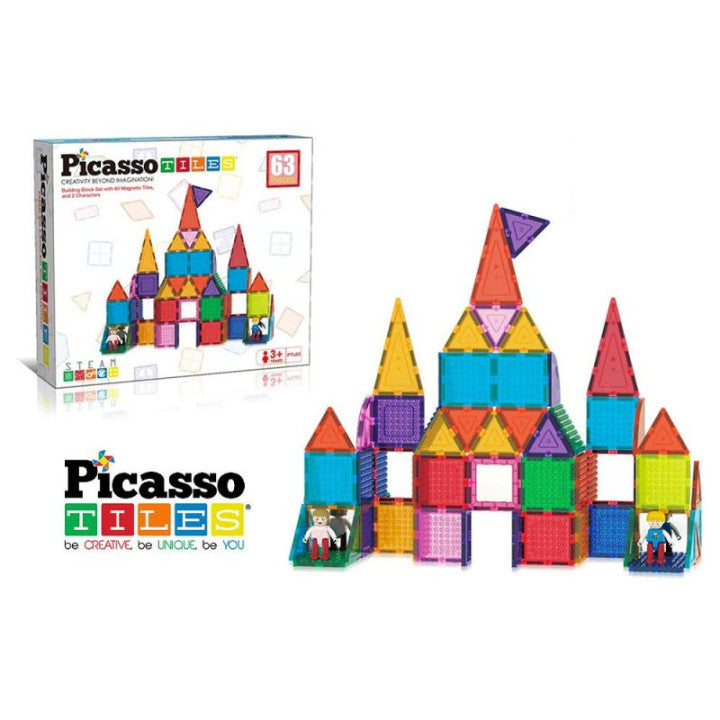 PicassoTiles Magnetic Tiles and Vehicle 63 Pezzi