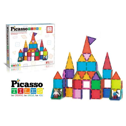 PicassoTiles Magnetic Tiles and Vehicle 63 Pezzi