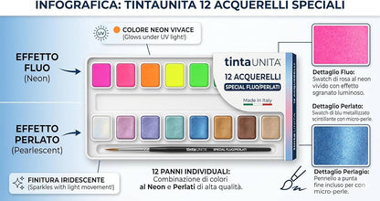 Tinta Unita Acquerelli 12 Colori Con Pennello