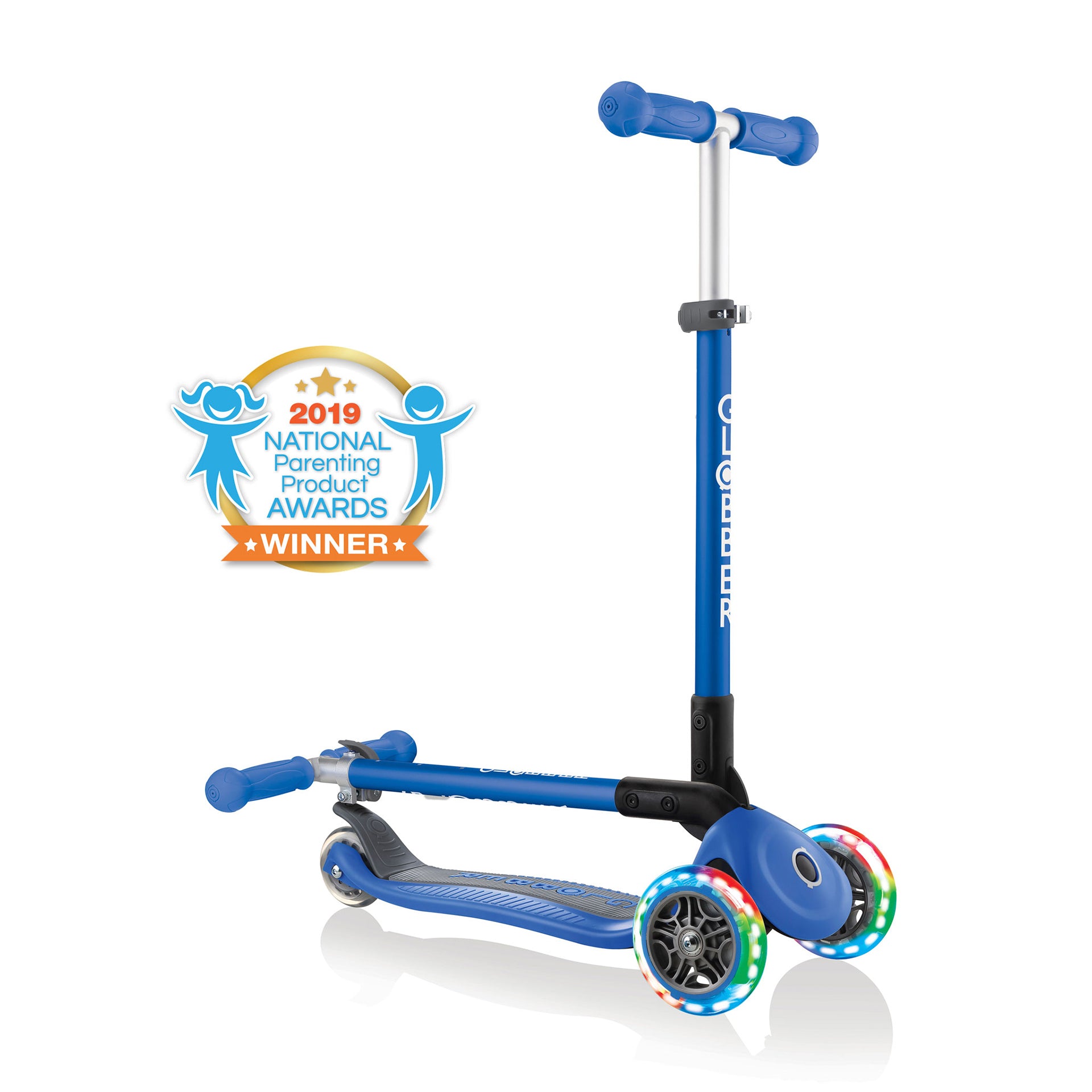 Globber Primo Foldable Scooter Luci Motion Activated Blu