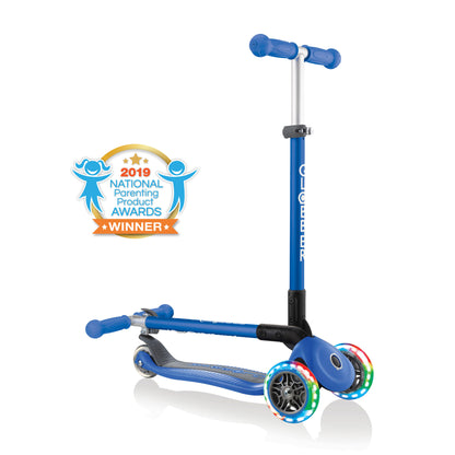 Globber Primo Foldable Scooter Luci Motion Activated Blu