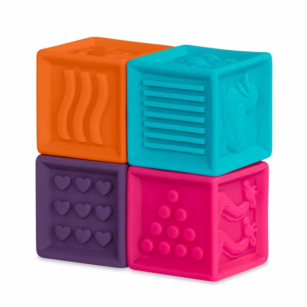 One Two Squeeze® Baby Blocks – Un set di 10 cubetti morbidi e colorati, spremibili e adatti per la dentizione.