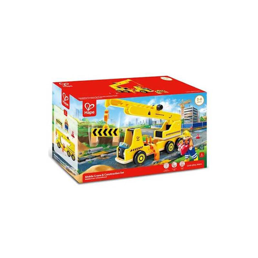 CAMION GRU mobile CRANE & CONSTRUCTION SET in legno GIOCO cantiere HAPE E3083 età 2+