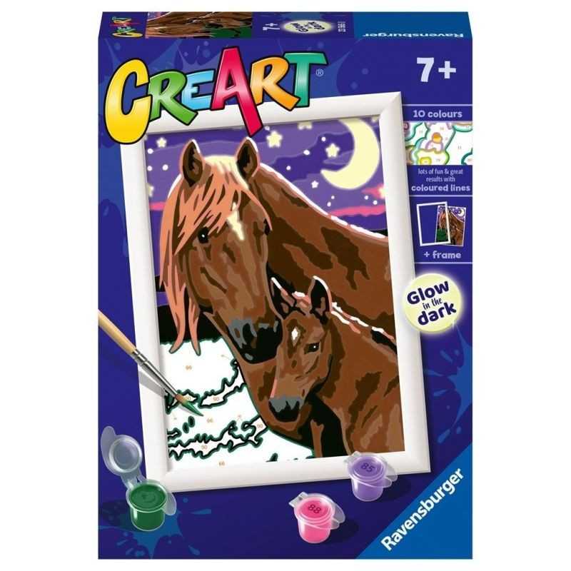 CAVALLI A MEZZANOTTE kit artistico CREART ravensburger 10 COLORI con cornice GLOW IN THE DARK età 7+