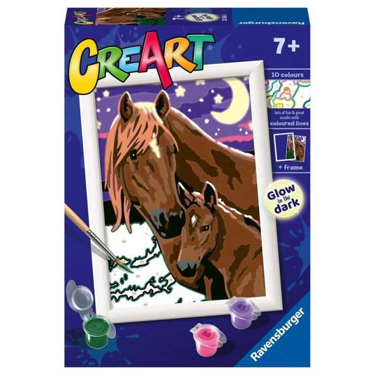 CAVALLI A MEZZANOTTE kit artistico CREART ravensburger 10 COLORI con cornice GLOW IN THE DARK età 7+