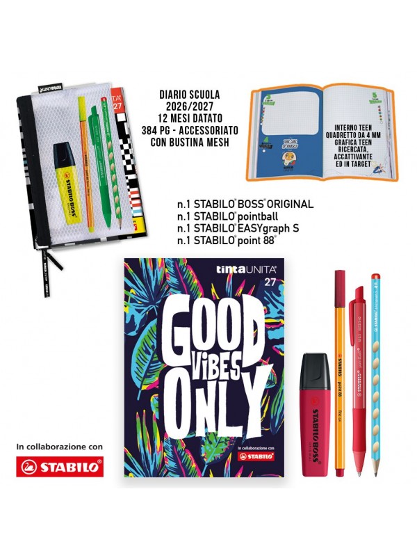 Tinta Unita Diario Agenda 2026/2027 12 Mesi Stabilo Good Vibes Datato