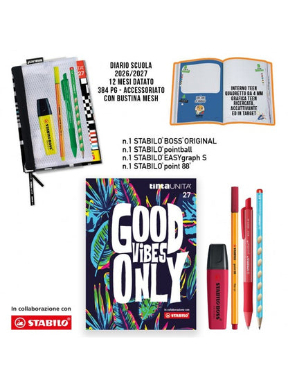 Tinta Unita Diario Agenda 2026/2027 12 Mesi Stabilo Good Vibes Datato