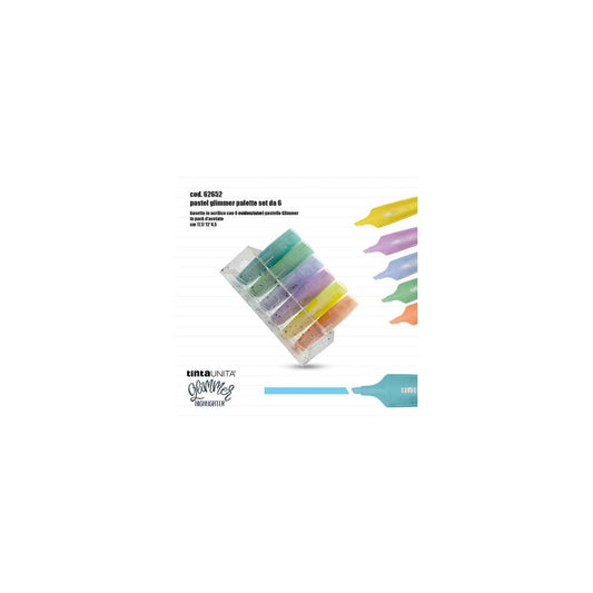Evidenziatori Glitterati Glimmer Pastel Palette da 6 pezzi con base d'appoggio