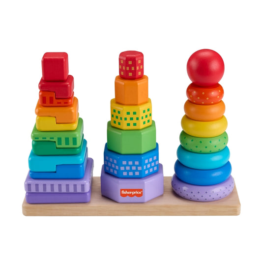 Fisher-Price Set 3 Piramidi Impilabili in Legno (Modello HXT76).