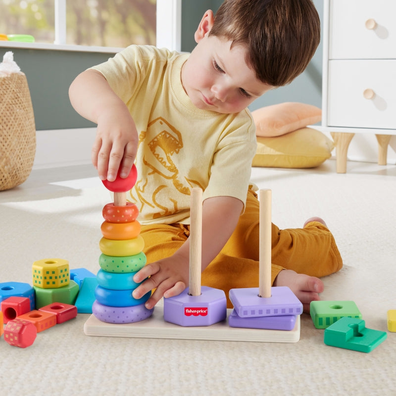 Fisher-Price Set 3 Piramidi Impilabili in Legno (Modello HXT76).