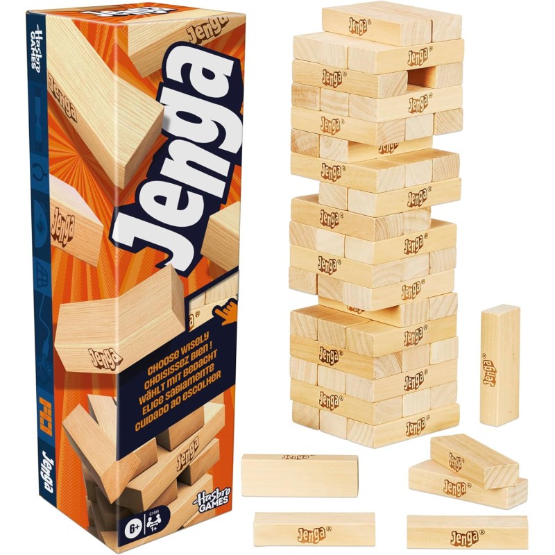 Hasbro G1499 Jenga con Dado Digitale Gioco di Impilamento con 54 Mattoncini in Legno