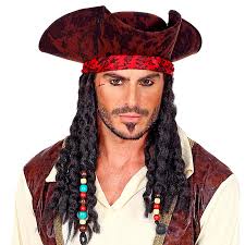 TRICORNO PIRATA CON BANDANA E DREADLOCKS similpelle effetto invecchiato