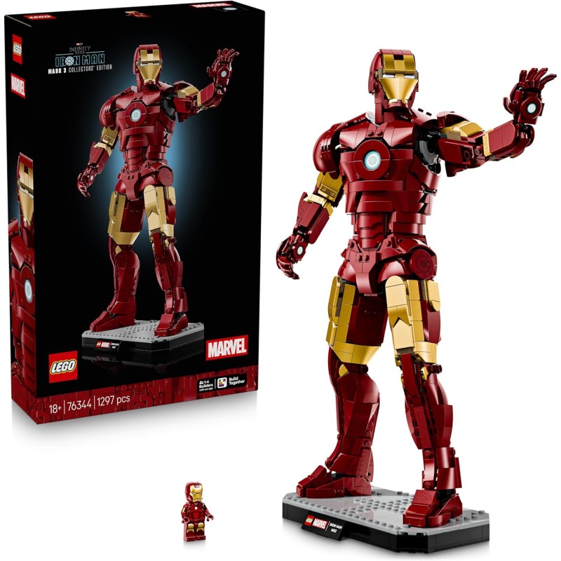 LEGO Marvel 76344 Iron Man Mark 3 Edizione del Collezionista Action Figure Avengers con Minifigure e Reattore Arc