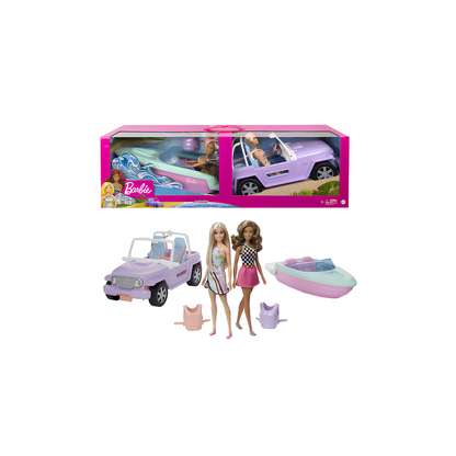 Mattel GXD66 Barbie Set motoscafo e auto con 2 Barbie e accessori a tema