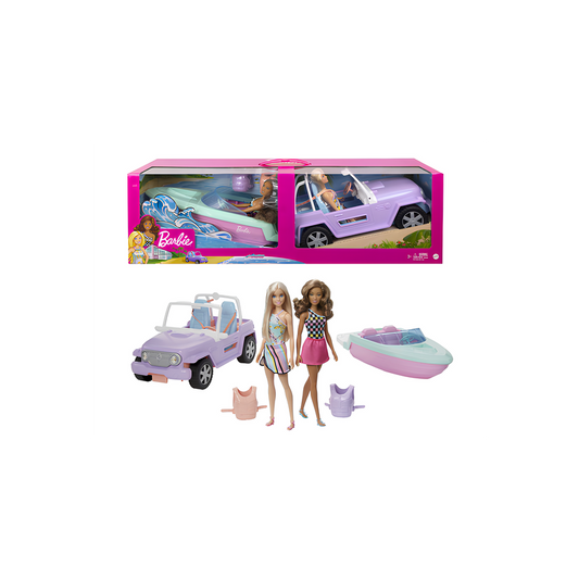 Mattel GXD66 Barbie Set motoscafo e auto con 2 Barbie e accessori a tema
