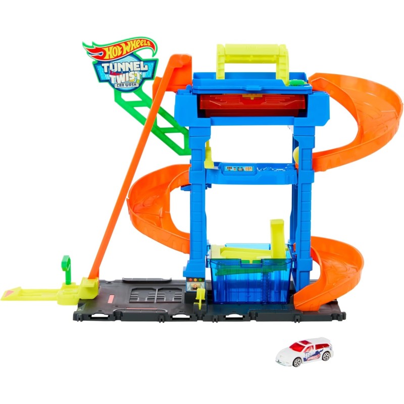 Mattel HTN80 Hot Wheels Tunnel Twist Car Wash Autolavaggio con Tunnel e veicolo 1:64 cambia-colore