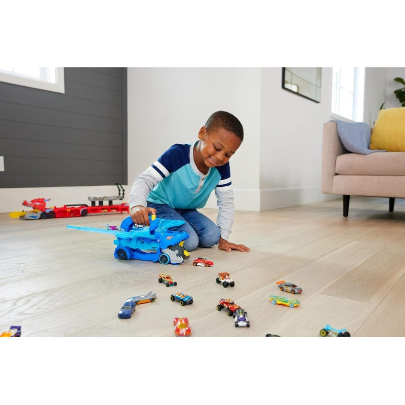 Mattel JBM72 Hot Wheels City Drago Trasportatore Trasformabile e 2 macchinine con Drago Rimovibile