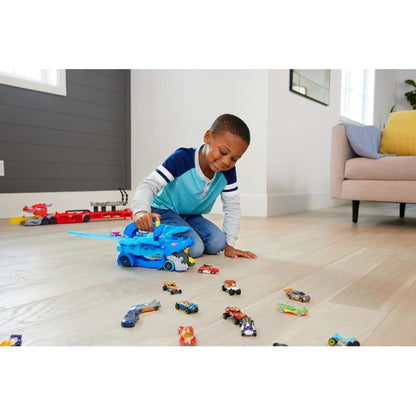 Mattel JBM72 Hot Wheels City Drago Trasportatore Trasformabile e 2 macchinine con Drago Rimovibile