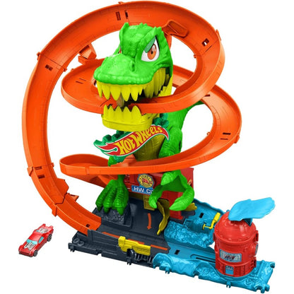 Mattel JBM73 Hot Wheels City - T-Rex Battaglia Infuocata playset stazione dei pompieri con dinosauro e pista